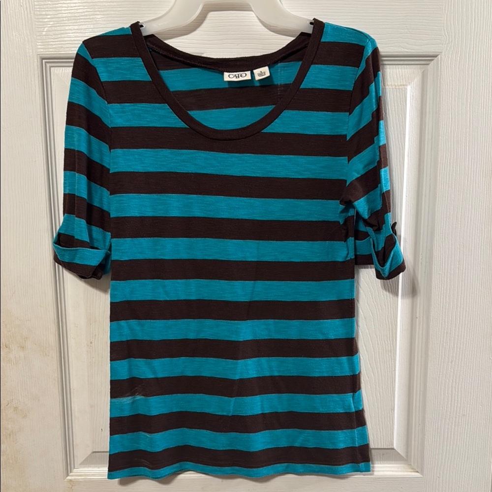 Cato Fitted Blue and Black Cuffed Sleeve T-Shirt